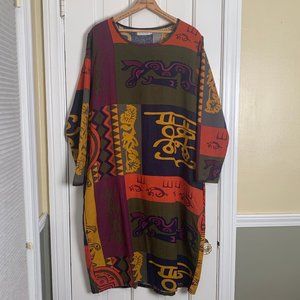 Bold print lagenlook long sleeve dress Size L